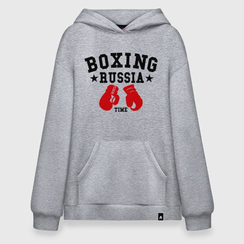 Худи SuperOversize хлопок Boxing Russia time, цвет меланж