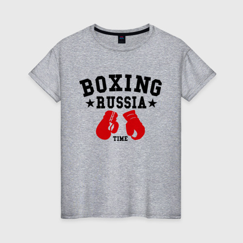 Женская футболка хлопок Boxing Russia time, цвет меланж
