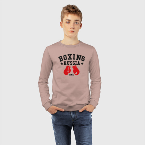 Детский свитшот хлопок Boxing Russia time, цвет пыльно-розовый - фото 7