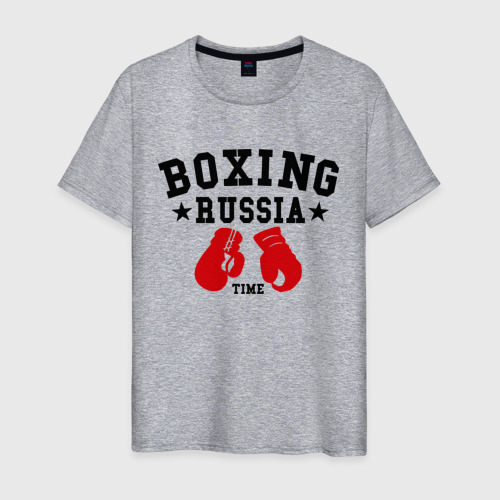 Мужская футболка хлопок Boxing Russia time, цвет меланж
