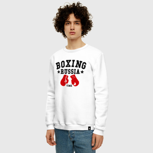 Мужской свитшот хлопок Boxing Russia time, цвет белый - фото 3