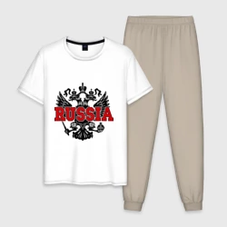 Мужская пижама с белой футболкой хлопок Герб России - red Russia