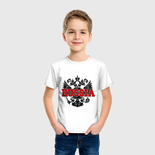 Детская футболка хлопок Герб России - red Russia, цвет белый - фото 3