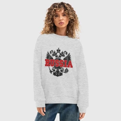 Женский свитшот oversize без начеса хлопок Герб России - red Russia - фото 2