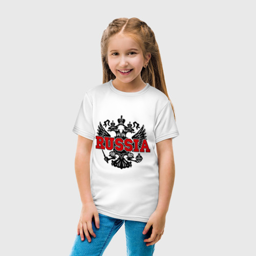 Детская футболка хлопок Герб России - red Russia, цвет белый - фото 5