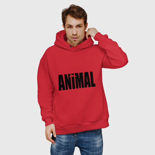 Мужское худи Oversize хлопок Animal - животное, цвет красный - фото 3