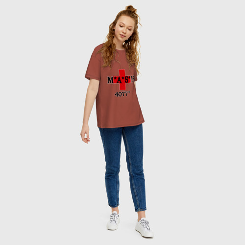 Женская футболка хлопок Oversize M*A*S*H, цвет кирпичный - фото 5
