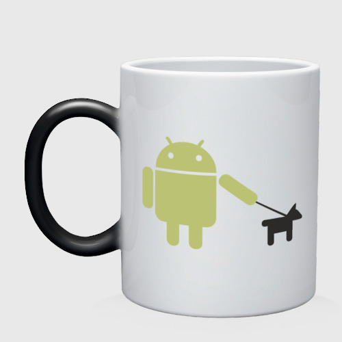Кружка хамелеон Android с собакой, цвет белый + черный