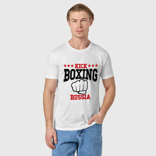 Мужская футболка хлопок Kickboxing Russia, цвет белый - фото 3