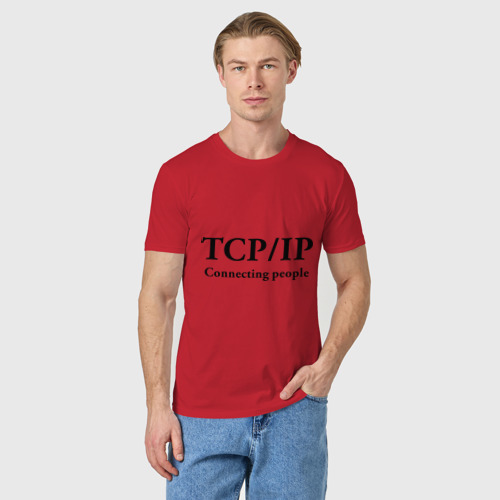 Мужская футболка хлопок TCP/IP Connecting people, цвет красный - фото 3