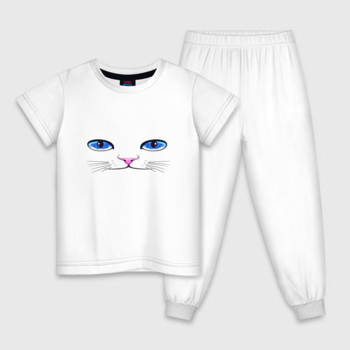 Детская пижама хлопок Кошачьи глаза, цвет белый