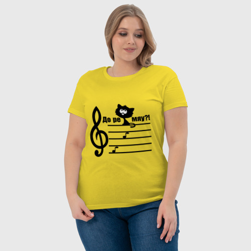 Женская футболка хлопок До... ре... мяу!, цвет желтый - фото 6