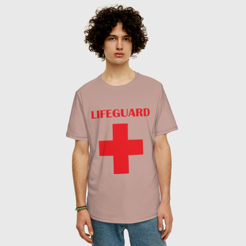 Мужская футболка хлопок Oversize Спасатель, цвет пыльно-розовый - фото 3