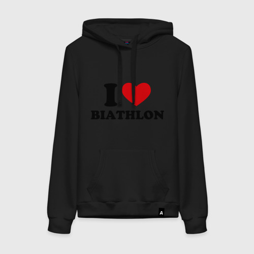 Женская толстовка хлопок Я люблю Биатлон — I love Biathlon, цвет черный