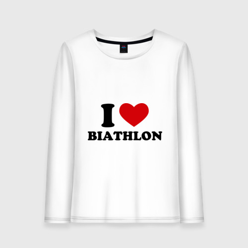 Женский лонгслив хлопок Я люблю Биатлон — I love Biathlon, цвет белый