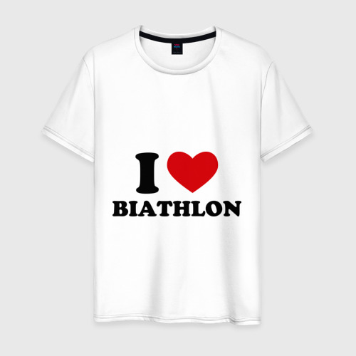 Мужская футболка хлопок Я люблю Биатлон — I love Biathlon, цвет белый