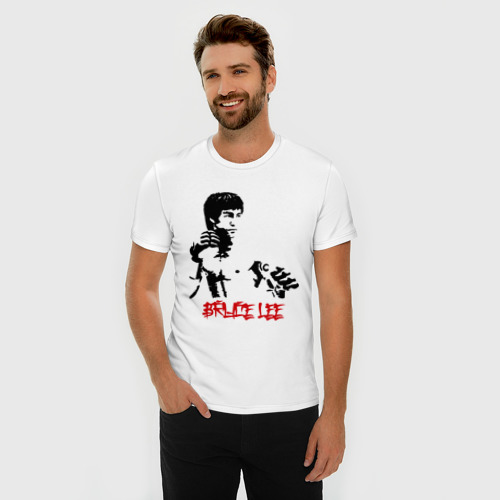 Мужская футболка хлопок Slim Брюс ли 5, цвет белый - фото 3