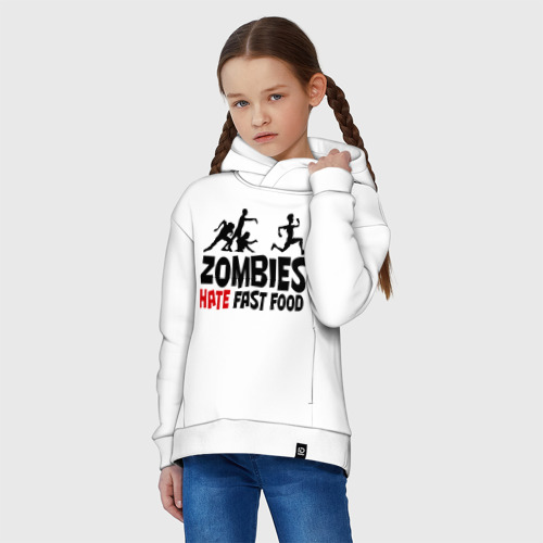 Детское худи Oversize хлопок Zombies hate fast food, цвет белый - фото 3