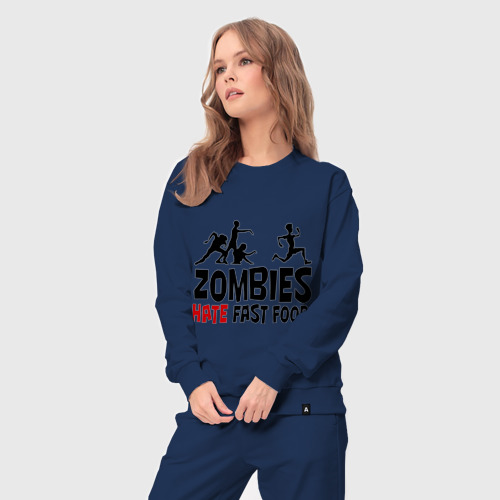 Женский костюм хлопок Zombies hate fast food, цвет темно-синий - фото 5