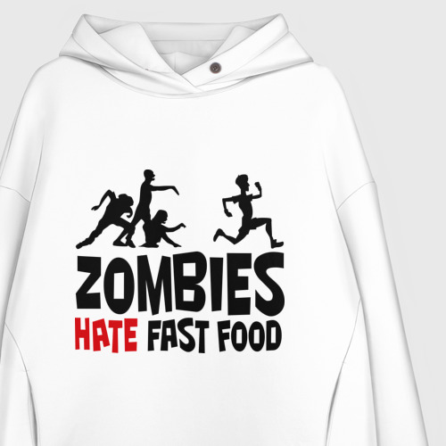 Женское худи Oversize хлопок Zombies hate fast food, цвет белый - фото 3