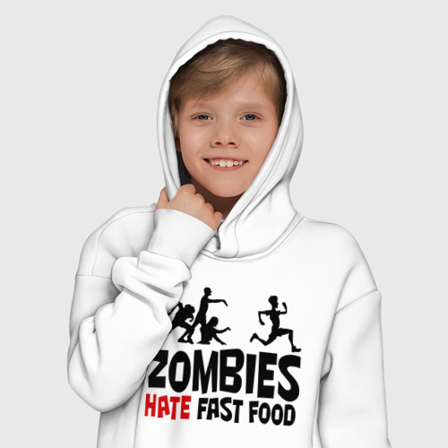 Детское худи Oversize хлопок Zombies hate fast food, цвет белый - фото 12