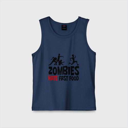 Детская майка хлопок Zombies hate fast food, цвет темно-синий