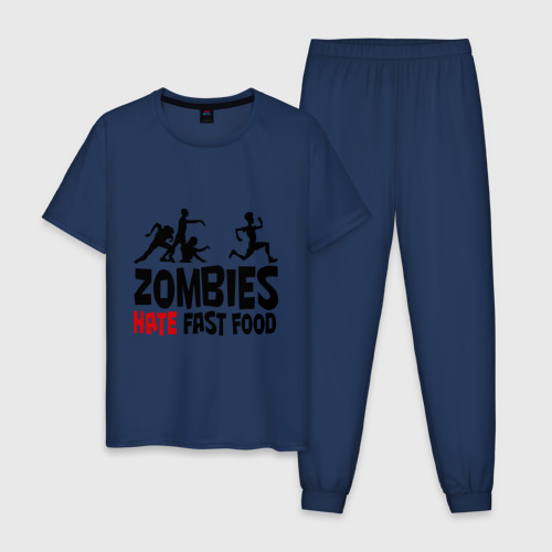 Мужская пижама хлопок Zombies hate fast food, цвет темно-синий