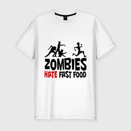 Мужская футболка хлопок Slim Zombies hate fast food