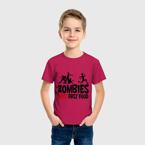 Детская футболка хлопок Zombies hate fast food, цвет маджента - фото 3