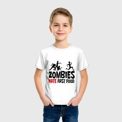 Детская футболка хлопок Zombies hate fast food, цвет белый - фото 3