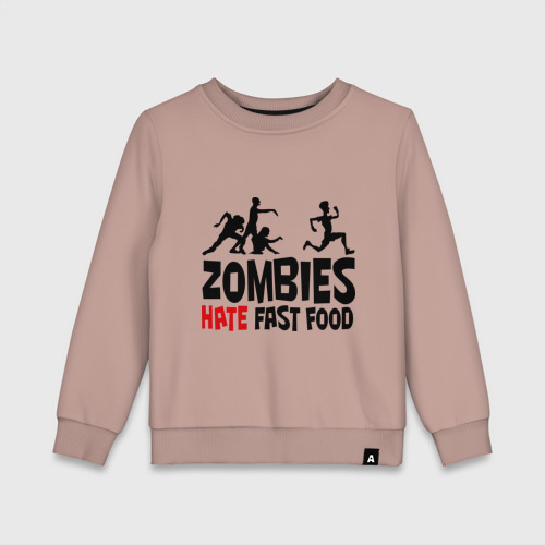 Детский свитшот хлопок Zombies hate fast food, цвет пыльно-розовый