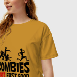 Женская футболка хлопок Oversize Zombies hate fast food - фото 2