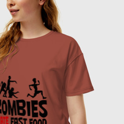 Женская футболка хлопок Oversize Zombies hate fast food - фото 2