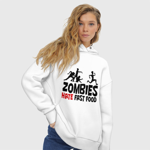 Женское худи Oversize хлопок Zombies hate fast food, цвет белый - фото 4