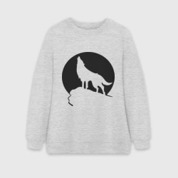 Женский свитшот oversize без начеса хлопок Волк на фоне Луны