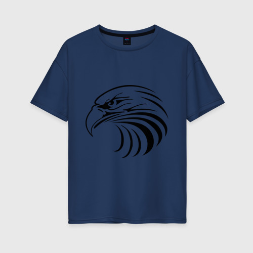 Женская футболка хлопок Oversize с принтом Орел голова перья, вид спереди #2