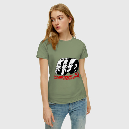 Женская футболка хлопок Навстречу светлому будущему СССР, цвет авокадо - фото 3