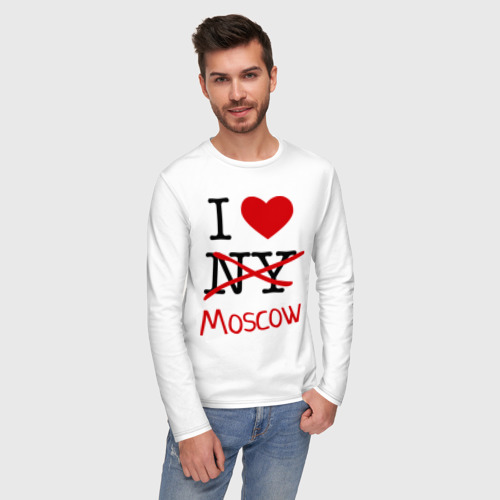 Мужской лонгслив хлопок I love Moscow 2, цвет белый - фото 3