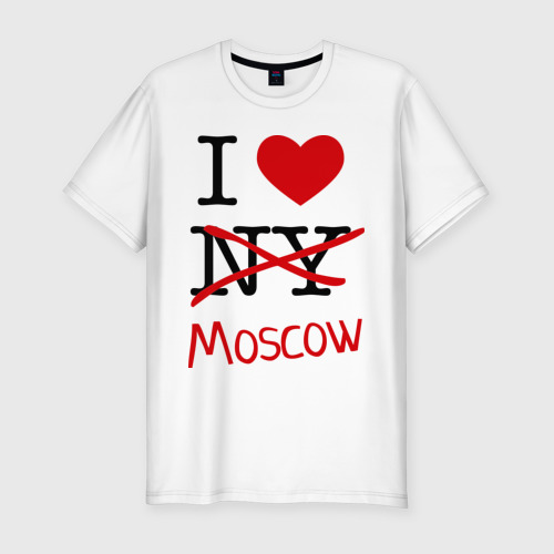 Мужская приталенная футболка из хлопка с принтом I love Moscow 2, вид спереди №1