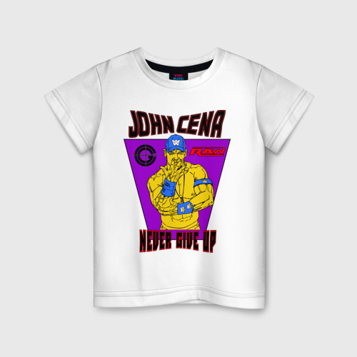 Детская футболка хлопок Джон Сина. "NEVER GIVE UP", цвет белый