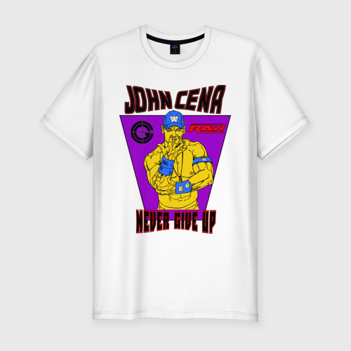 Мужская футболка хлопок Slim Джон Сина. "NEVER GIVE UP", цвет белый