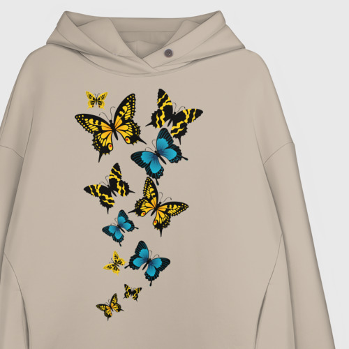 Женское худи Oversize хлопок Полет бабочки, цвет миндальный - фото 3