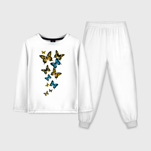Детская пижама с лонгсливом хлопок Полет бабочки, цвет белый