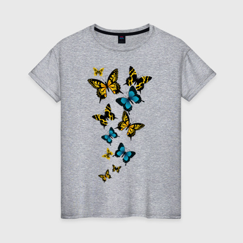 Женская футболка хлопок с принтом Полет бабочки, вид спереди #2