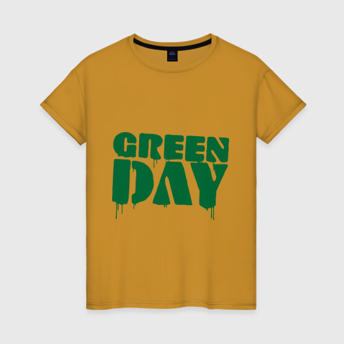 Женская футболка хлопок Green day 4, цвет горчичный