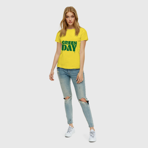 Женская футболка хлопок с принтом Green day (4), вид сбоку #3