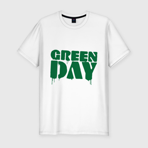 Мужская футболка приталенная из хлопка с принтом Green day 4, вид спереди №1