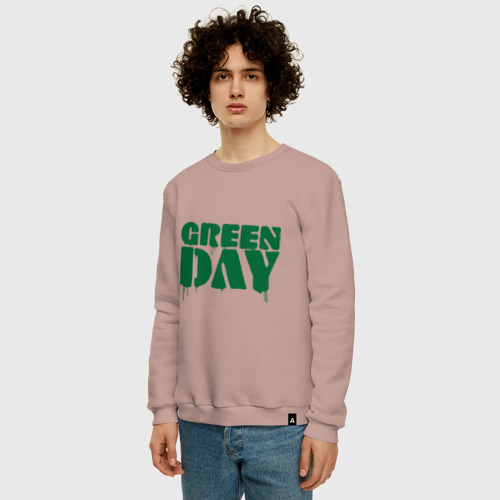 Мужской свитшот хлопок Green day 4, цвет пыльно-розовый - фото 3