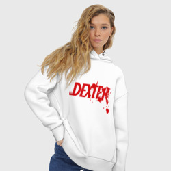 Худи с принтом Dexter - Декстер для женщины, вид на модели спереди №3. Цвет основы: белый