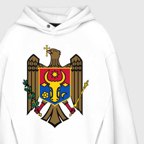 Мужское худи Oversize хлопок Молдавия герб, цвет белый - фото 4